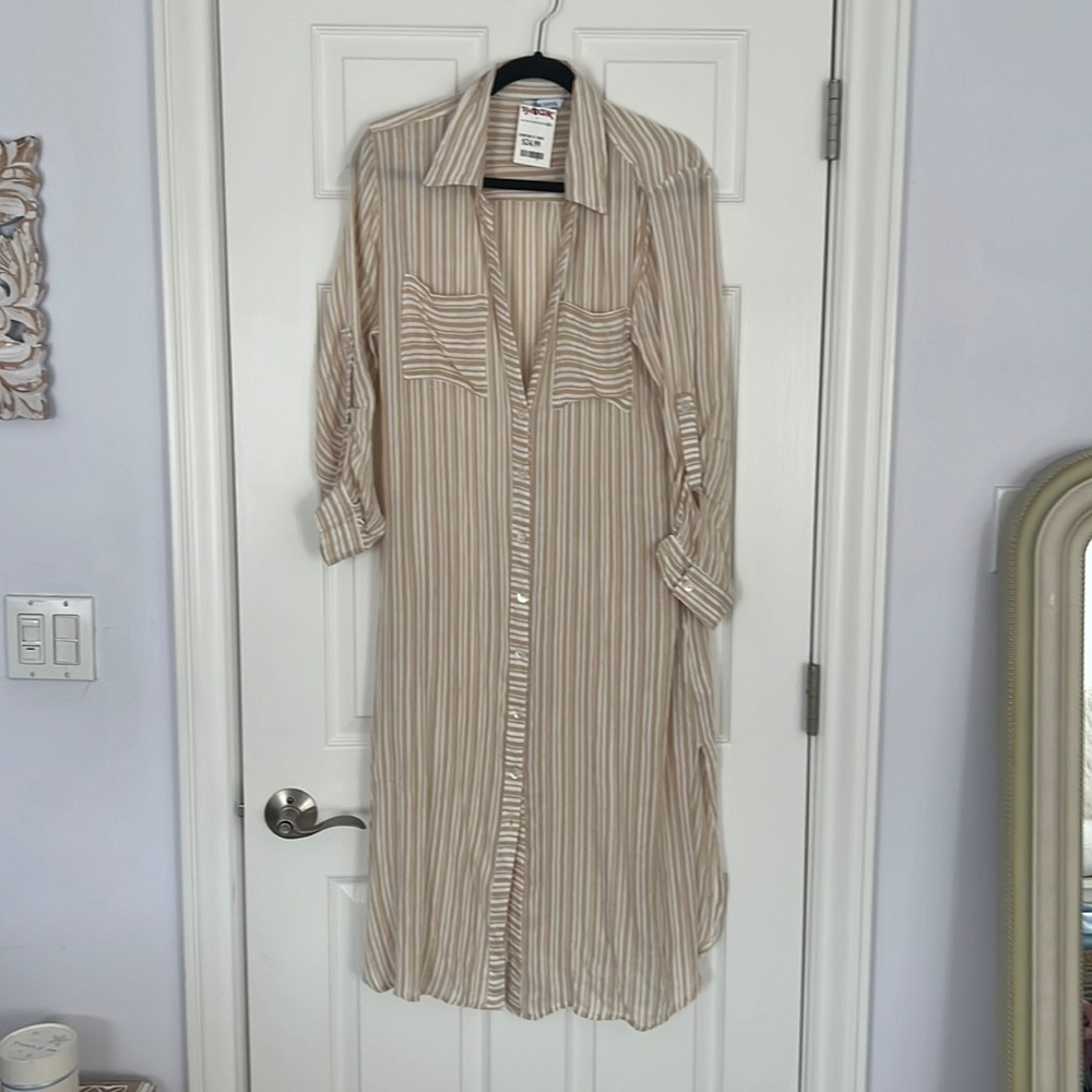 Long button down light cotton swim coverup-